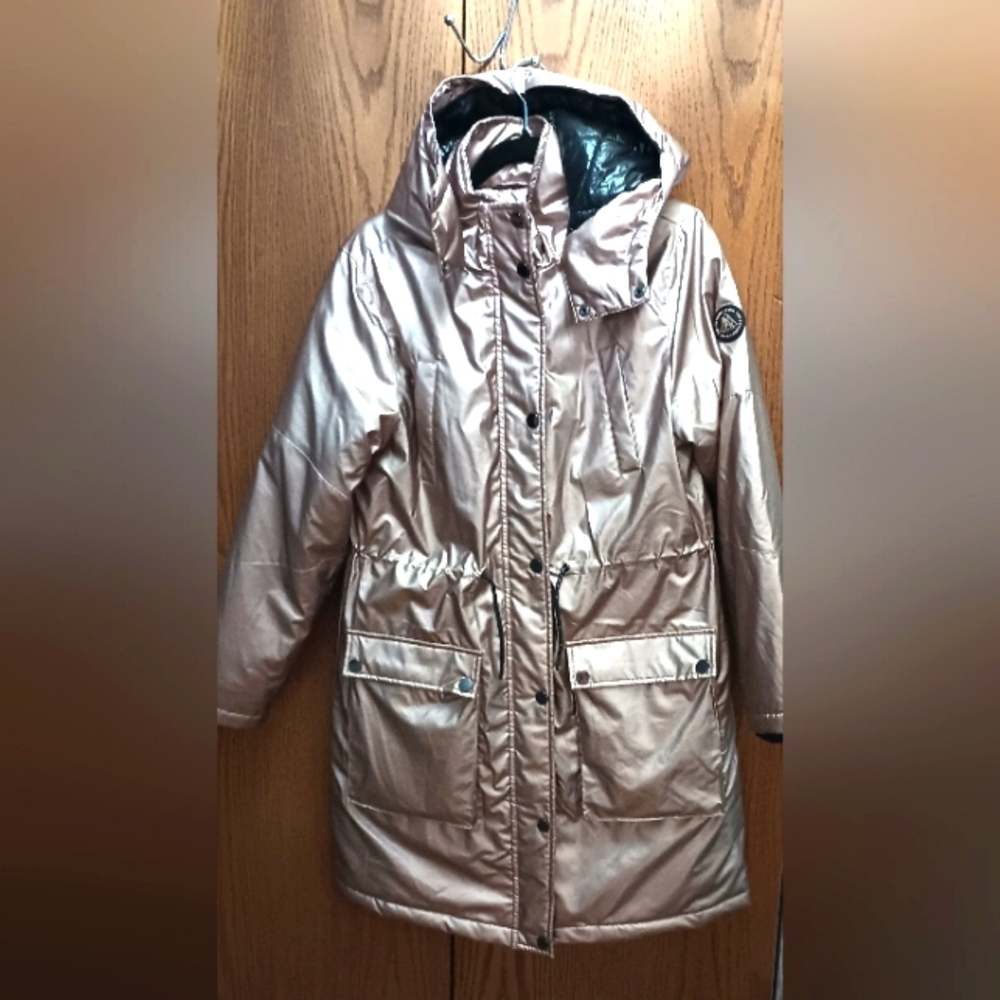 Next Puffer Jacket 14 Years Girls Gold Rose Zip Hoodie Pockets
